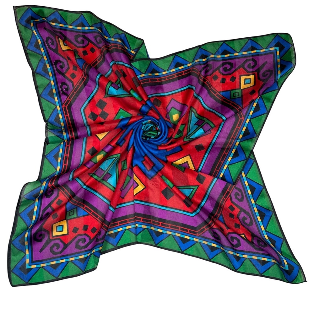 Vintage Style Geometric Tribal Print Square Scarf Multicolor Silky 31x31‎
